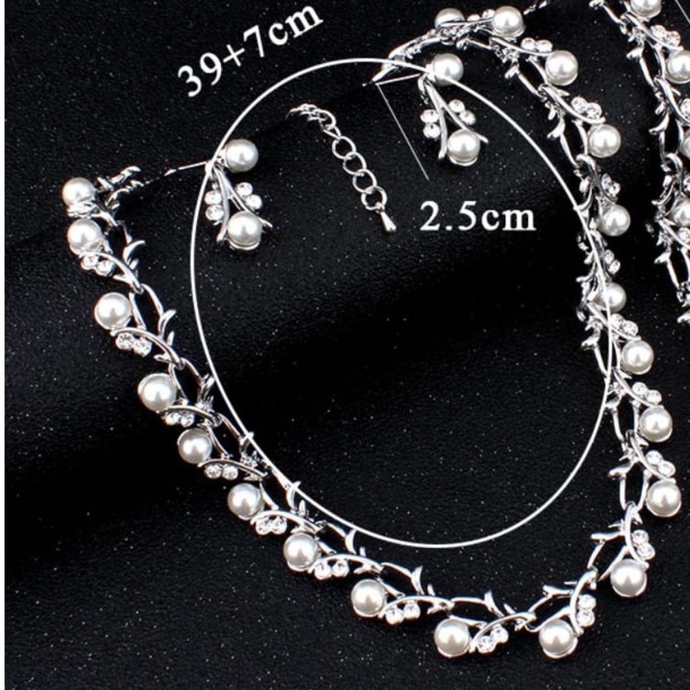 2pcs Pearl Wedding Necklace Earring Sets Bridal - Picture 3 of 3